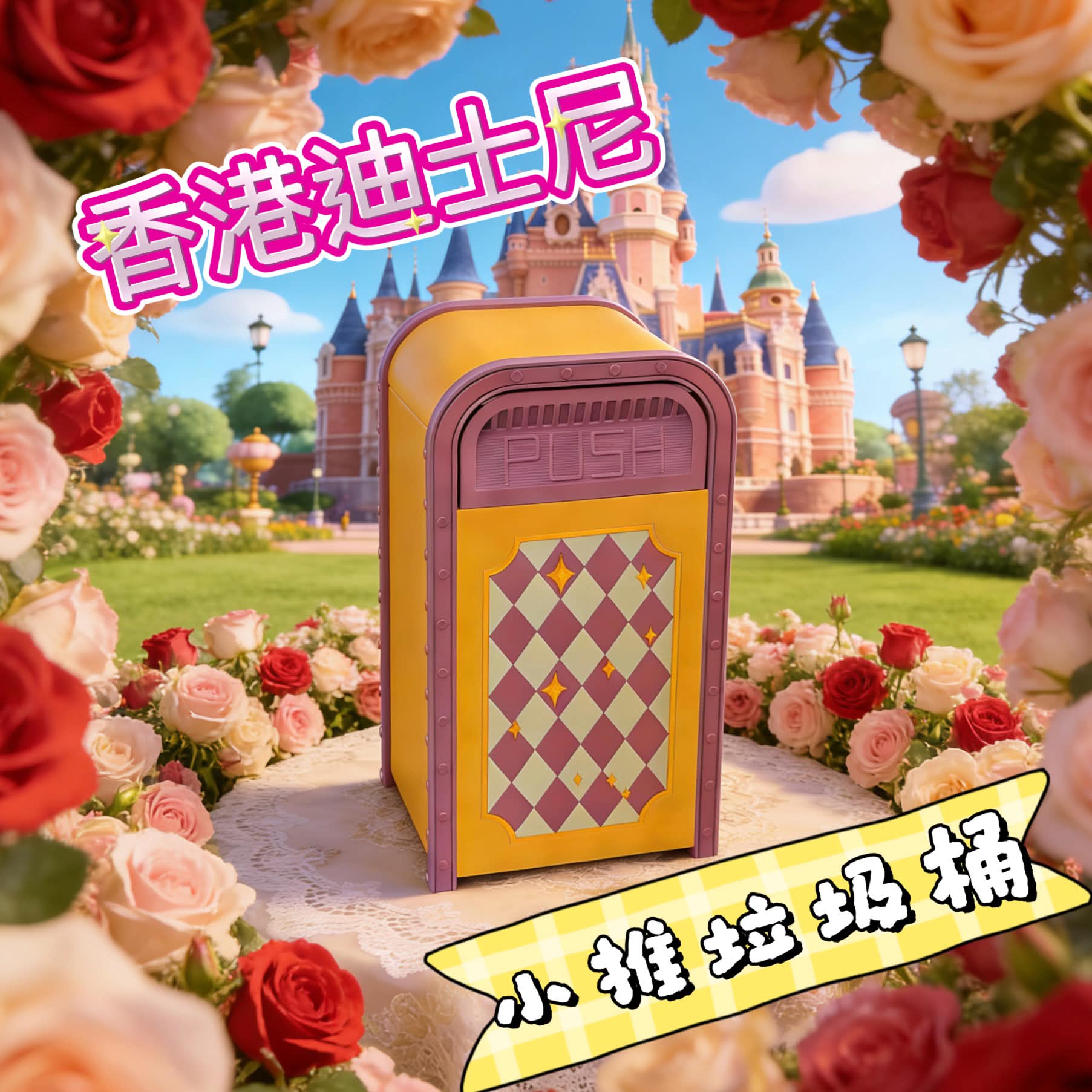 香港迪士尼小推垃圾桶（桌面垃圾桶）