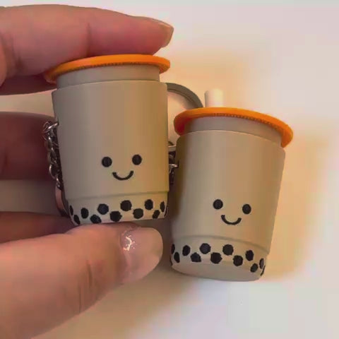 笑臉珍珠奶茶按壓器鎖匙扣